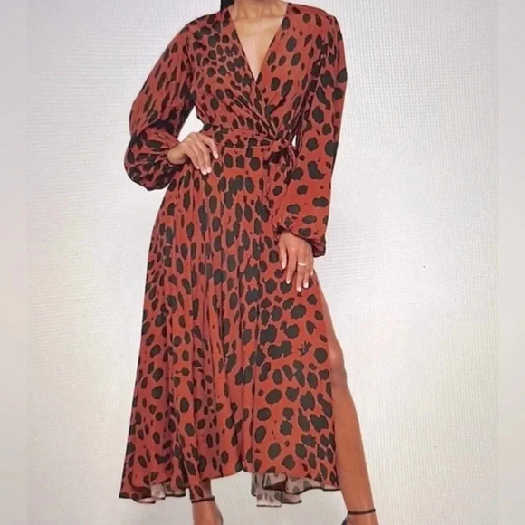 MEGAN/RENEE DRAPE TALIA MAXI DRESS BROWN BLACK ANIMAL PRINT NEW WITHOUT TAGS - Picture 1 of 8